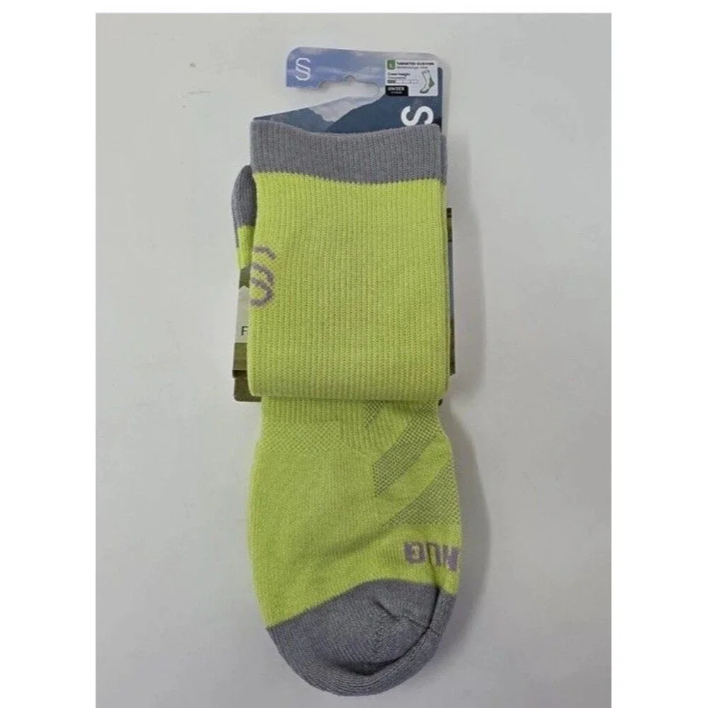 New! SpireSnug Crew Targeted Cushion Coolmax Hiking Socks Neon Yellow Gray Large